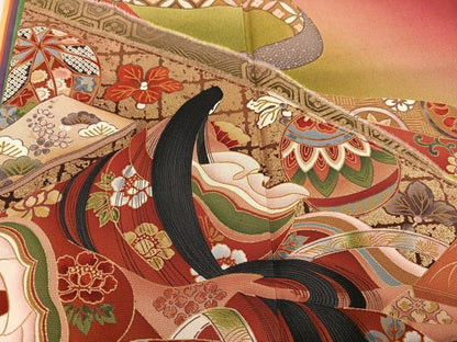 平和屋着物●豪華振袖　幾久重袖　女人吉祥花文　暈し染め　金彩　正絹　逸品　AABN1658ph