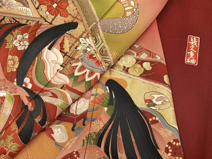 平和屋着物●豪華振袖　幾久重袖　女人吉祥花文　暈し染め　金彩　正絹　逸品　AABN1658ph