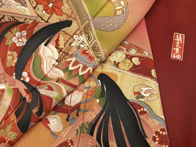 平和屋着物●豪華振袖　幾久重袖　女人吉祥花文　暈し染め　金彩　正絹　逸品　AABN1658ph