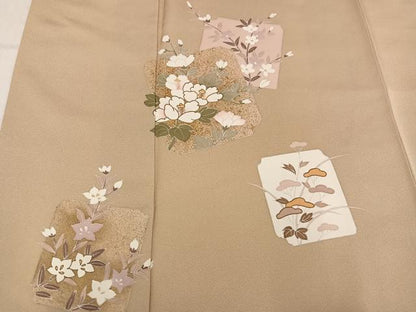 平和屋着物●訪問着　作家物　破れ色紙草花文　金彩　正絹　逸品　AABN1659ph