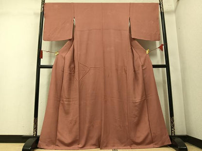 平和屋着物●上質な色無地　立波地紋　洗朱色　正絹　逸品　未使用　AABN1664ph
