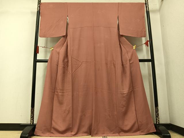 平和屋着物●上質な色無地　立波地紋　洗朱色　正絹　逸品　未使用　AABN1664ph