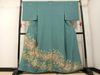 平和屋着物●豪華色留袖　作家物　総刺繍　花蝶文　正絹　逸品　AABN1667ph