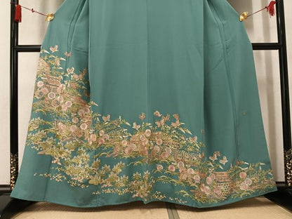 平和屋着物●豪華色留袖　作家物　総刺繍　花蝶文　正絹　逸品　AABN1667ph