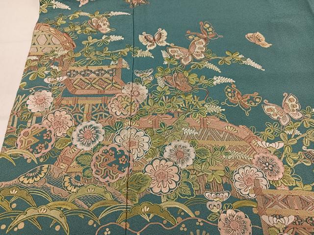 平和屋着物●豪華色留袖　作家物　総刺繍　花蝶文　正絹　逸品　AABN1667ph