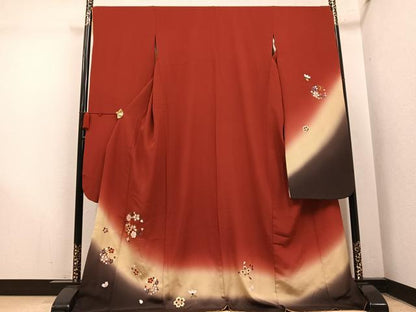 平和屋着物●豪華振袖　総刺繍　駒刺繍　舞桜文　暈し染め　ロング丈　正絹　逸品　AABN1670ph