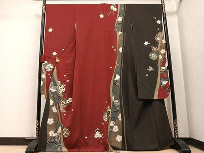 平和屋着物●豪華振袖　駒刺繍　花蝶鼓文　金彩　正絹　逸品　AABN1672ph