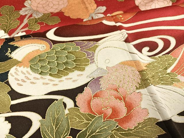 平和屋着物●豪華振袖　鴛鴦花文　暈し染め　金彩　正絹　逸品　AABN1676ph