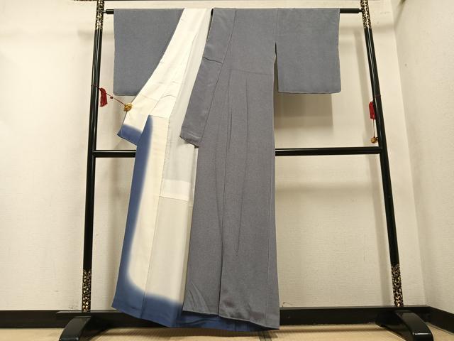 平和屋着物●江戸小紋　作家物　極小鮫小紋柄　草木染　鬼しぼ縮緬　反端付き　正絹　逸品　AABN1678ph