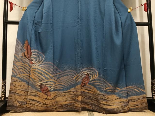 平和屋着物●ファッションデザイナー　HIROKO KOSHINO　コシノヒロコ 　色留訪問着　群れ鳥　金彩　正絹　逸品　AABN1680ph