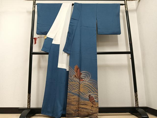 平和屋着物●ファッションデザイナー　HIROKO KOSHINO　コシノヒロコ 　色留訪問着　群れ鳥　金彩　正絹　逸品　AABN1680ph