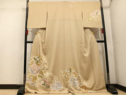 平和屋着物●訪問着　駒刺繍　草花文　金彩　正絹　逸品　AABN1682ph