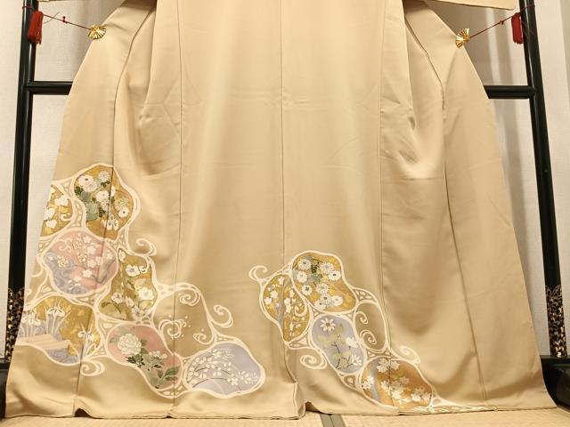 平和屋着物●訪問着　駒刺繍　草花文　金彩　正絹　逸品　AABN1682ph