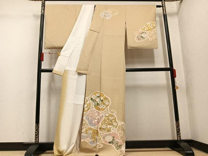 平和屋着物●訪問着　駒刺繍　草花文　金彩　正絹　逸品　AABN1682ph