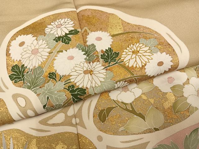 平和屋着物●訪問着　駒刺繍　草花文　金彩　正絹　逸品　AABN1682ph