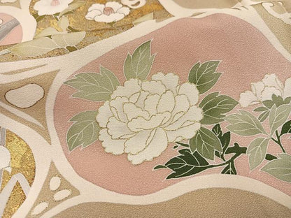 平和屋着物●訪問着　駒刺繍　草花文　金彩　正絹　逸品　AABN1682ph