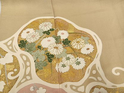 平和屋着物●訪問着　駒刺繍　草花文　金彩　正絹　逸品　AABN1682ph