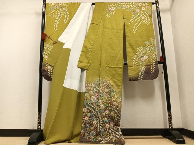 平和屋着物●越後十日町の一流染匠　桐屋・翠山工房　振袖　辻が花　絞り　金通し地　正絹　逸品　AABN1683ph