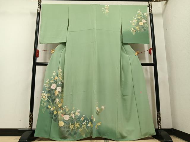 平和屋着物●訪問着　友禅　作家物　峰山　草花文　暈し染め　正絹　逸品　AABN1685ph