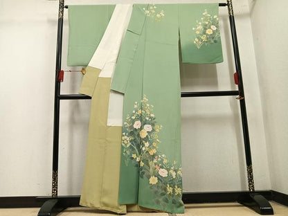 平和屋着物●訪問着　友禅　作家物　峰山　草花文　暈し染め　正絹　逸品　AABN1685ph