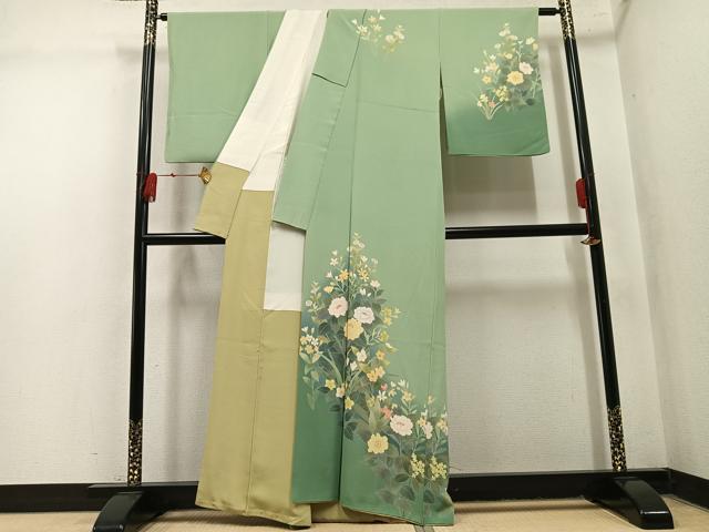 平和屋着物●訪問着　友禅　作家物　峰山　草花文　暈し染め　正絹　逸品　AABN1685ph
