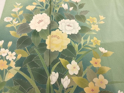 平和屋着物●訪問着　友禅　作家物　峰山　草花文　暈し染め　正絹　逸品　AABN1685ph