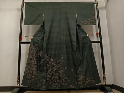 平和屋着物●本場大島紬　訪問着　9マルキ　花鳥文　三越扱い　正絹　逸品　AABN1693ph
