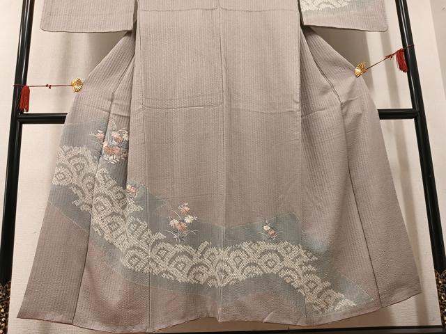 平和屋着物●訪問着　絞り　刺繍　草花文　正絹　逸品　AABN1695ph