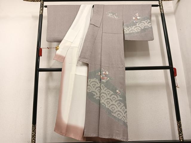 平和屋着物●訪問着　絞り　刺繍　草花文　正絹　逸品　AABN1695ph
