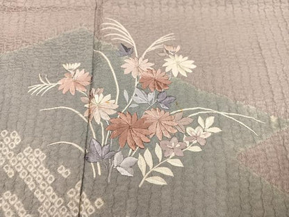 平和屋着物●訪問着　絞り　刺繍　草花文　正絹　逸品　AABN1695ph