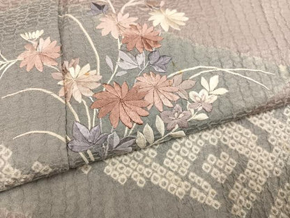 平和屋着物●訪問着　絞り　刺繍　草花文　正絹　逸品　AABN1695ph