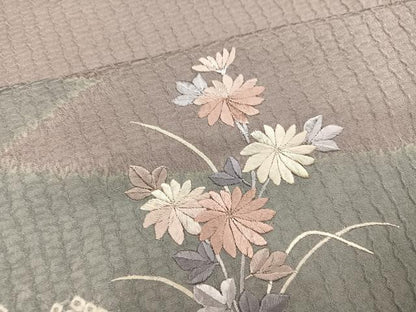 平和屋着物●訪問着　絞り　刺繍　草花文　正絹　逸品　AABN1695ph