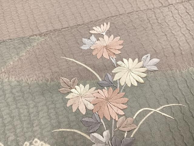 平和屋着物●訪問着　絞り　刺繍　草花文　正絹　逸品　AABN1695ph