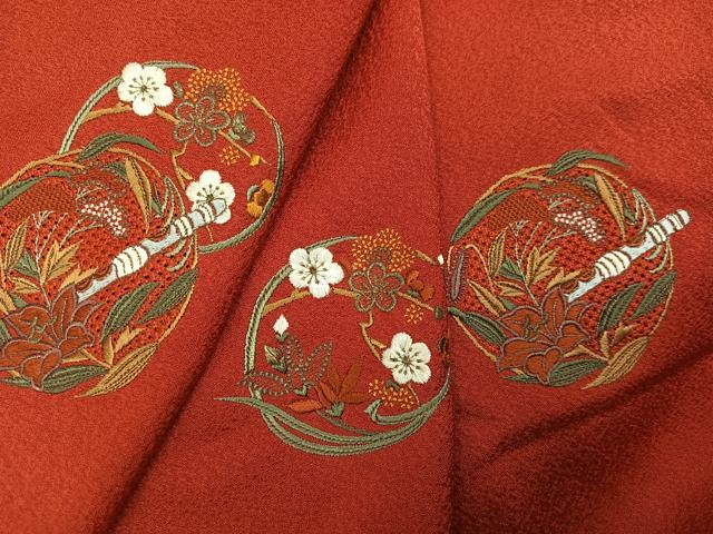 平和屋着物●中国三大刺繍　スワトウ刺繍　汕頭刺繍　振袖　花楽器文　正絹　逸品　AABN1698ph