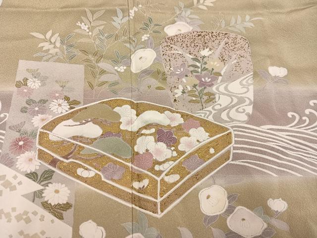 平和屋着物●豪華色留袖　花文箱　暈し染め　金彩　正絹　逸品　AABN1706ph