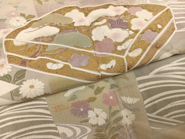 平和屋着物●豪華色留袖　花文箱　暈し染め　金彩　正絹　逸品　AABN1706ph