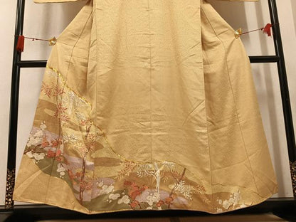 平和屋着物●豪華色留袖　駒刺繍　紅白梅　金彩　正絹　逸品　AABN1711ph
