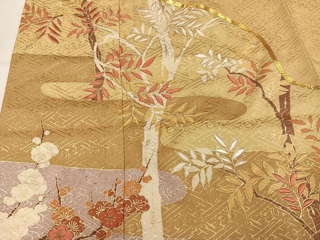 平和屋着物●豪華色留袖　駒刺繍　紅白梅　金彩　正絹　逸品　AABN1711ph