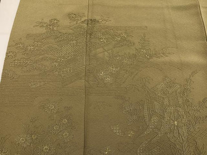 平和屋着物●無地絵羽訪問着　御所車草花風景文　油色　正絹　逸品　AABN1718ph