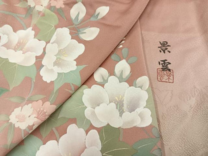 平和屋着物●訪問着　作家物　景雲　草花文　暈し染め　仮絵羽　正絹　逸品　未使用　AABN1720ph