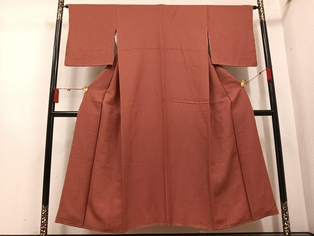 平和屋着物●上質な色無地　霞地紋　茶色　正絹　逸品　未使用　AABN1721ph
