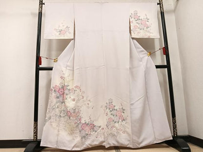 平和屋着物●訪問着　群れ鶴花文　暈し染め　ラメ　正絹　逸品　AABN1725ph