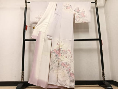 平和屋着物●訪問着　群れ鶴花文　暈し染め　ラメ　正絹　逸品　AABN1725ph