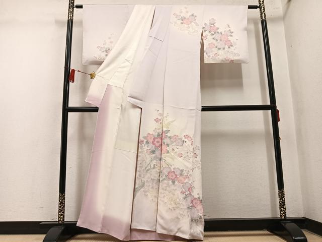 平和屋着物●訪問着　群れ鶴花文　暈し染め　ラメ　正絹　逸品　AABN1725ph