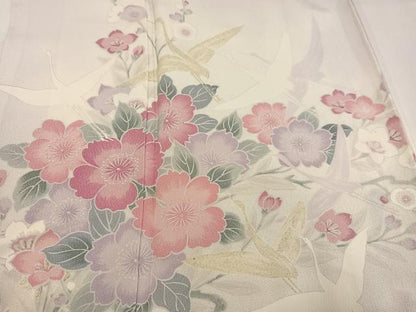 平和屋着物●訪問着　群れ鶴花文　暈し染め　ラメ　正絹　逸品　AABN1725ph