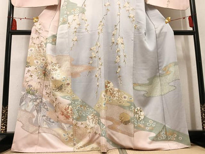平和屋着物●訪問着　辻が花　駒刺繍　雪輪草花文　金彩　正絹　逸品　AABN1730ph