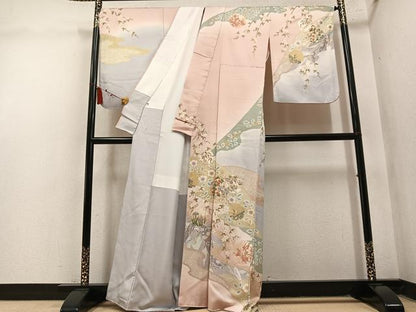 平和屋着物●訪問着　辻が花　駒刺繍　雪輪草花文　金彩　正絹　逸品　AABN1730ph