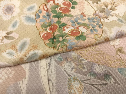 平和屋着物●訪問着　辻が花　駒刺繍　雪輪草花文　金彩　正絹　逸品　AABN1730ph
