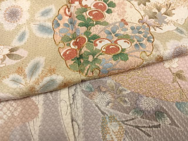平和屋着物●訪問着　辻が花　駒刺繍　雪輪草花文　金彩　正絹　逸品　AABN1730ph