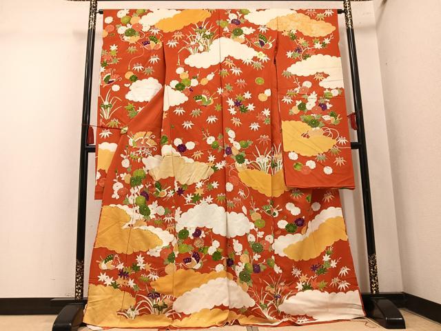 平和屋着物●豪華振袖　駒刺繍　雲重ね舞蝶文　丹後ちりめん　仮絵羽　逸品　未使用　AABN1735ph